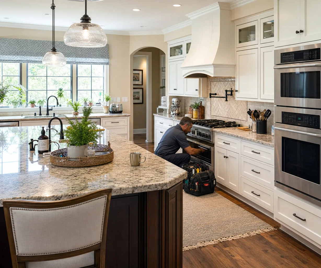 A luxury kitchen with built-in stainless appliances up close