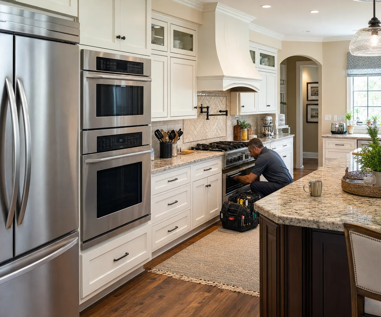 A luxury kitchen with built-in stainless appliances on a same-day visit